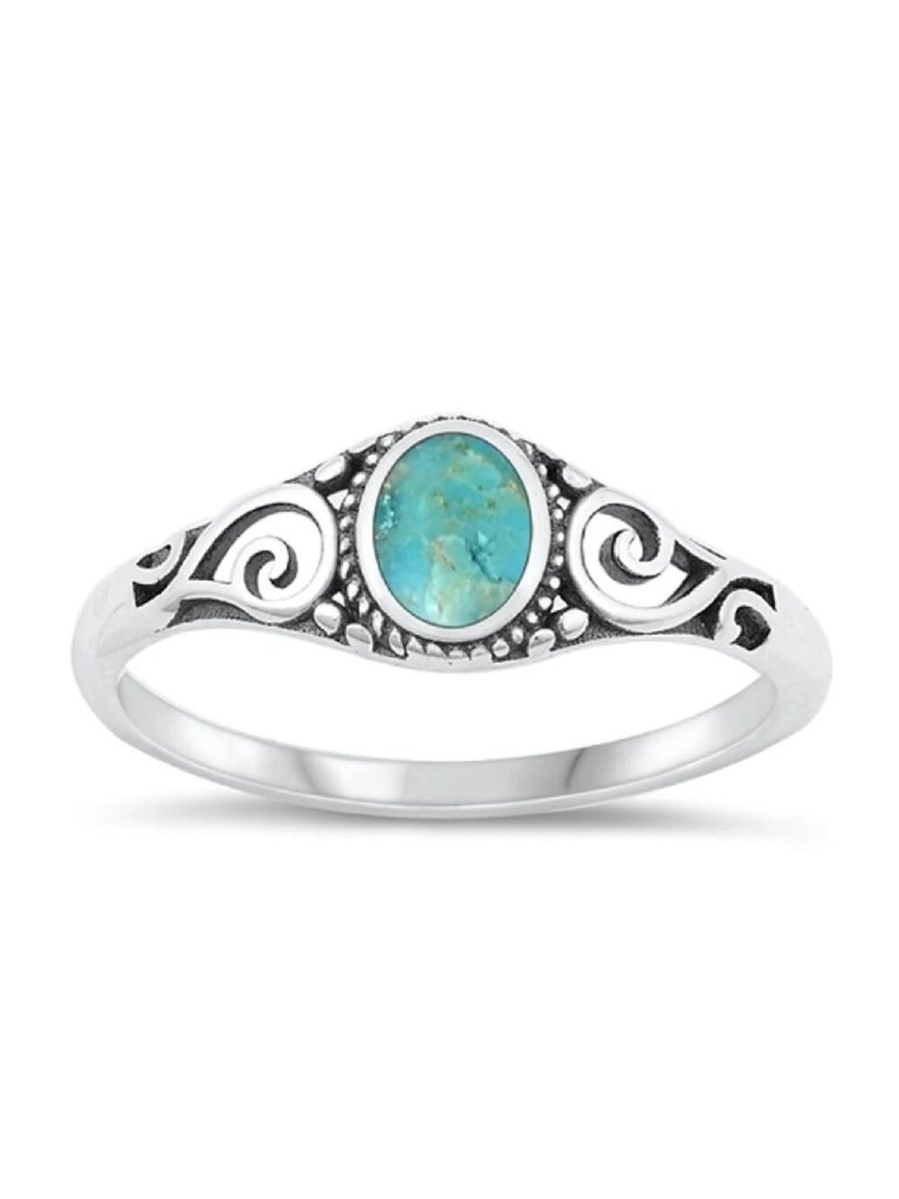 NWT- Genuine Turquoise Sterling Silver (925) Bali Swirl Ring, Multiple SIzes